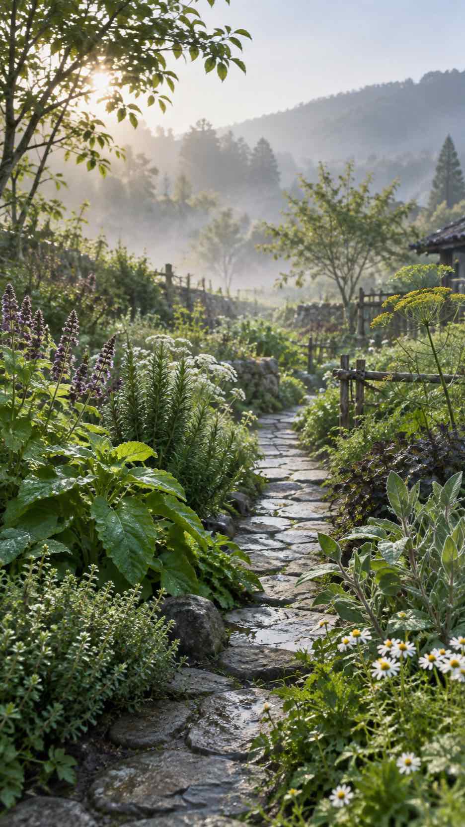 Herbal Garden in the Morning Mist